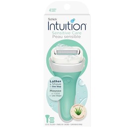 Maquinillas de afeitar Schick Intuition para mujeres con piel sensible | 1 maquinilla y 2 repuestos de cuchillas de afeitar Intuition con aloe orgánic
