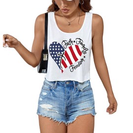 LUBERLIN 4th of July Tank Tops for Women American Flag Shirt Patriotic Tshirt USA Flag Stars Stripes Tanks Cami(White 6-XS)