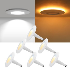 Jolux 5/6 Inch LED Recessed Ceiling Light with Night Light,2700K/3000K/3500K/4000K/5000K Selectable Recessed Lighting,12W=60W,800LM,Dimmable Can Lights, Damp Rated,Simple Retrofit Installation,6-Pack