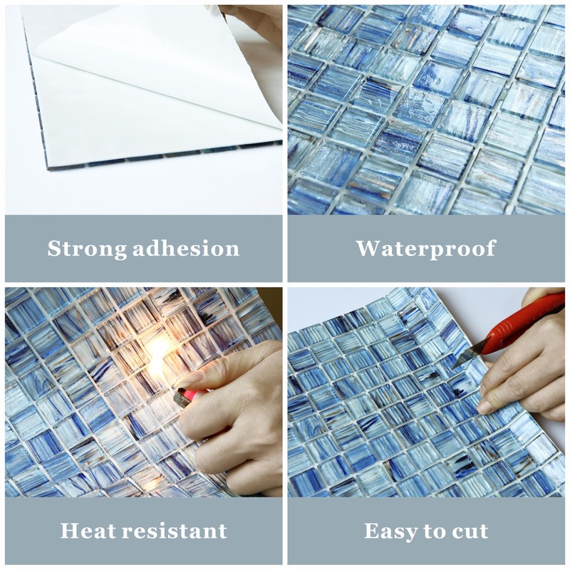 CASAPALACE Peel and Stick Glass Tile, 12" x 12" Light