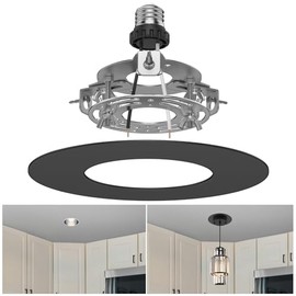 5" and 6" Recessed Can Light Conversion Kit, Fixture Upgrade, Pendant & Hanging Light, Ceiling Fan Compatible, 7¾ Inch Flat Steel Ceiling Medallion, Black Finish