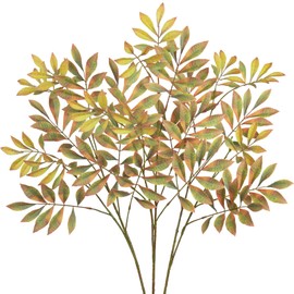 3PCS Artificial Greenery Stems Fall Leaves Stems Faux Branches for Vase 37.4 Inch Tall Fake Chestnut Leaves Branches Plants Leaf Bushes for Floral Arrangement Vase Bouquets Party Home Decor Yellow