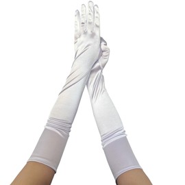 krautwear Women's Satin Evening Gloves (52 cm) in Various Colours, White