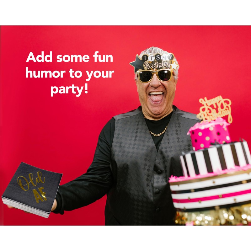 Iconikal 75-Count Funny "Old AF" Disposable Paper Napkins, Gold Foil
