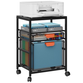 Marbrasse Rolling File Cabinet with Handle, Mobile File Cabinet on Lockable Wheels, Office Filing Cabinet Organizer, Printer Stand with Hanging File Folder Organizer for Home Office - Black