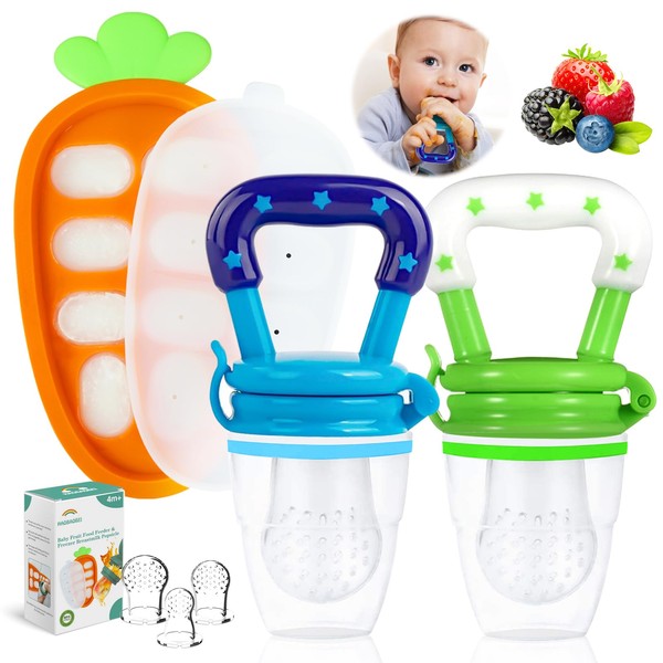 HAOBAOBEI Baby Fruit Feeder with Freezer Tray – 3-Size Silicone