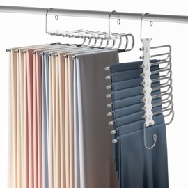 Perchas Ganchos para Pantalones Ropa de 9 Niveles, 2 Piezas Perchas Plegables Antideslizantes, Organizadores De Almacenamiento para Colgar Pantalones 