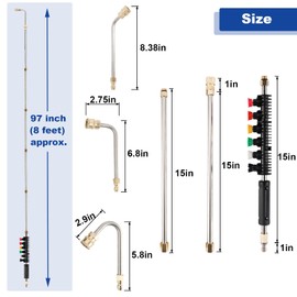Toolly Pressure Washer Extension Wand 8FT Upgrade Power Washer Lance with Spray Nozzle Tips,30°, 90°, 120° Curved Rod, 4000PSI