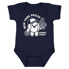 New York Proud, Always Loud Kid's Bodysuit for Baseball Fans (Navy, 12M)