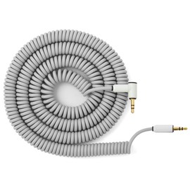 Candycord Audio Cable by myVolts, Straight Mini Jack to Angled Mini Jack, Curly 100cm to 200cm, Powder Grey Colour