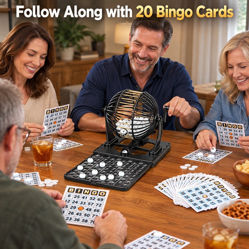 Classic Bingo Cage Set - Hand-Cranked Draw with Numbered Balls
