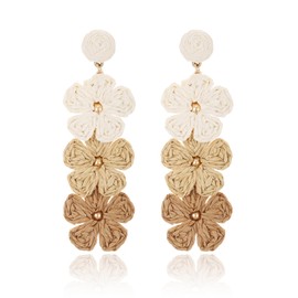 RUOFFETA Raffia Flower Earrings, Raffia Straw Wrapped Flower Drop Dangle Earrings Summer Tropical Beach Jewelry(Beige Ombre)