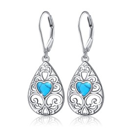 S925 Sterling Silver Heart Drop Dangle Studs Filigree Earrings Jewelry Birthday Gifts for Women Girlfriend, Sterling Silver, Cubic Zirconia
