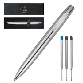 YUNCHUN Executive Pens for Men, Medium Point Ball Point Pen Sets for Men Gift, Heavy Duty Ball Pen for Writing, Retractable Metal Ballpoint Pen for Journaling, Ballpoint Pens Blue Ink with Pure Silver