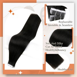 Full Shine Tape in Hair Extensions Remy Human Hair Color Off Black Hair Extensions for Women Real Human Hair 14 Inch Hair Extensions Real Hair Extensions Tape ins 50 Grams 20 Pieces