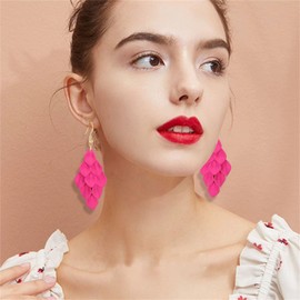 coadipress Acrylic Petal Dangle Earrings for Women Exaggerated Rose Petal Earrings Long Floral Tassel Earrings Statement Tiered Flower Drop Earrings (Rose)