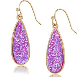 Purple Earrings for Women Dangling - Lilac Earrings for Women, Purple Statement Earrings, Boho Lavender Earrings for Women, Sparkly Earrings, Teardrop Simulated Druzy Purple Dangle Earrings for Women