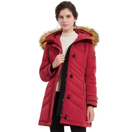 Orolay Women's Hooded Slim Puffer Jacket Quilted Mid Length Winter Down CoatRed XL