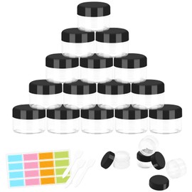 Pack of 15 Jars, 20 ml/20 g Empty Jar, Clear Jar, Sample, Transparent Cream, Cosmetic Bottle Container with Screw Cap, Travel Set, Used for Lip Balm, Lotion, Cream, Pigments (Black)