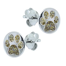 Golden Paw Print Earrings - 925 Sterling Silver