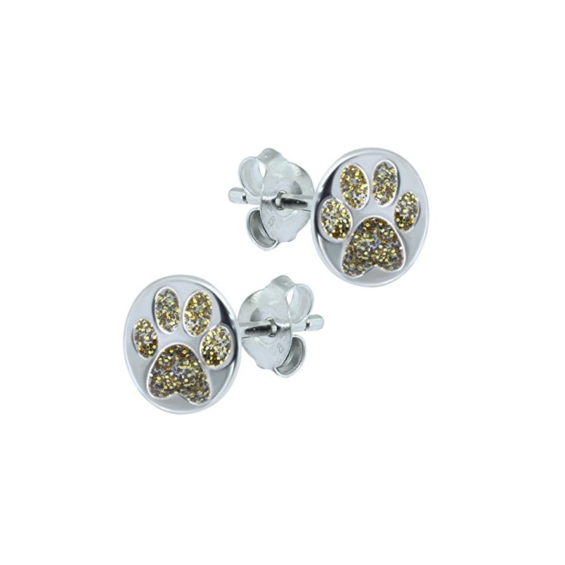 Golden Paw Print Earrings - 925 Sterling Silver