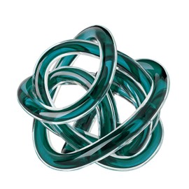 Torre & Tagus Orbit Hand Blown Glass Infinity Knot Sculpture - 3 Inch Glass Art Teal Knot Decor Ball for Home Decor, Small Centerpiece Table Decoration for Home Interior (Clear Teal)