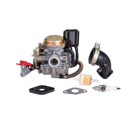 Hity Motor PD18J 18mm Carburetor For 4 Stroke GY6 49cc 50cc Chinese Scooter 139QMB Moped Engine For Taotao Kymco Scooter With Fuel Filter Spark plug Intake Manifold and Adjusting Shims