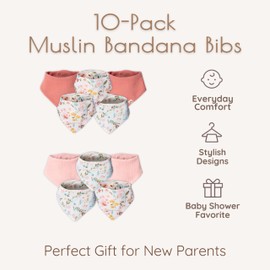 MY LITTLE ZONE Muslin Baby Bibs, Bandana Bib for Girl, 10-Piece Bandana Drool Bib, Cotton Baby Bibs for Eating, OEKO TEX, Drooling and Teething (Floral + Pink)