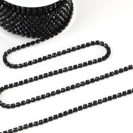 Rytenz 10 Yards 3 MM Rhinestone Chain Trim Crystal Rhinestone Close Chain Trim Shiny Rhinestone Chain for Sewing Crafts, DIY Decoration, Jewelry, Clothing, Shoes (Black)
