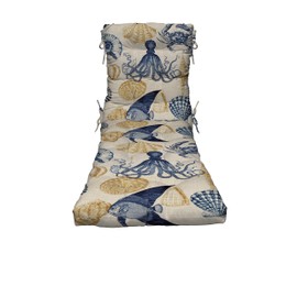 RSH DECOR: Tufted Chaise Lounge Seat Cushion | 72” x 22” | All-Weather Spun Fabric | Water and Fade-Resistant | Outdoor Chair Cushion for Patio Furniture | Blue Tan Crab