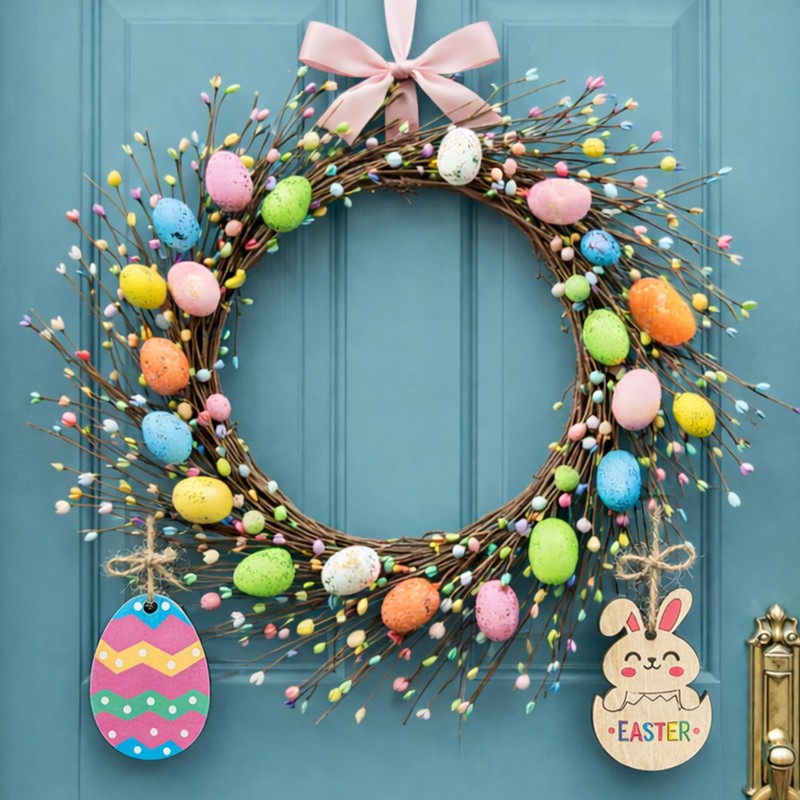 KENJOVIVO Artificial Easter Spray Vine with Pastel Easter Eggs and