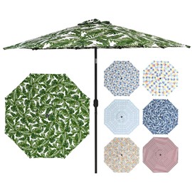 LVTXIII 9' Patio Umbrella Outdoor Printed Umbrella with Push Button Tilt and Crank for Table Market Garden Backyard Swimming Pool, 8 Ribs (Palm Green)
