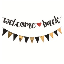 Yuannee Glitter Welcome Back Garland with Bunting, Welcome Back School Banner School Season Banner Warm Welcome Garland for Classroom School Season Family Party Decoration