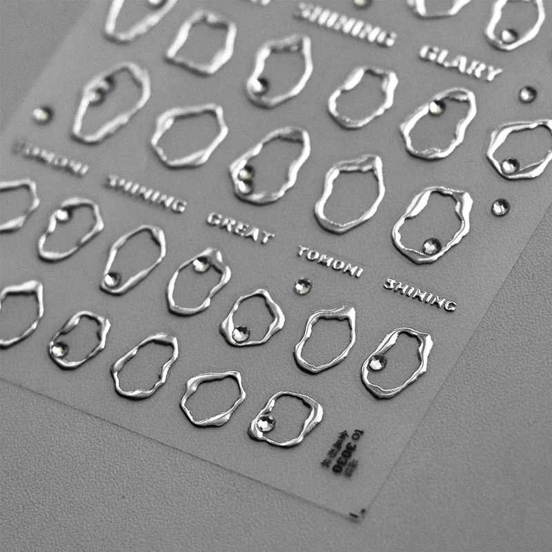 5D Embossed Sliver Nail Stickers Sliver Rhinestone Nails Sticker with