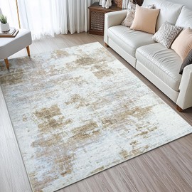 OLANLY Modern Abstract Area Rugs, 2x3 Washable Entryway Rug, Non Slip Low Pile Door Mat Small Carpet for Entrance Kitchen Bedroom Bathroom, Gold