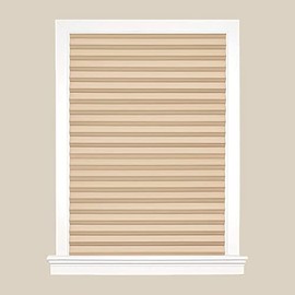 PowerSellerUSA Pleated Window Shades, Window Blinds Room Darkening Blinds 1" Slats Vinyl Window Blinds Cordless Push-Pull Mini Blind, Anti-UV Window Coverings, Fits Windows 75" L x 36" W, Beige