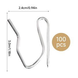 kclkda 100 Pack Heavy Duty Zinc Metal Drapery Pin Hooks, Rust-proof Metal Curtain Hooks for Window/Shower/Pencil Pleat Curtain, Large Pointed Hooks- Silver