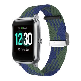 Niboow 19mm Strap for ID205L ID205S ID205G ID215G ID216 SW020 SW021 SW023 YM020 YM02, Women Men Children Elastic Breathable Braided Watch Bands for Blackview R3/R3 Pro/Uwatch3/Uwatch GT - Blue/Green