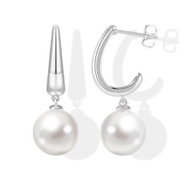 ANGELLIS Pearl Earrings for Women Gold Plated Pearl Dangle Earrings 12mm Round Pearls Drop Earrings Wedding Jewelry for Women Gifts