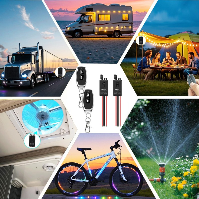 Mini Wireless Switch 12V,3 Way Mini Remote Switch DC 5V/12V/24V/48/10A