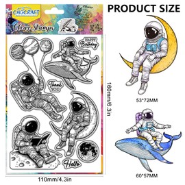 CHGCRAFT Astronaut Clear Stamps Universe Transparent Stamps Whale Silicone Clear Stamp Seals for DIY Scrapbooking Photo Album Decoration, 4.3x6.3 inch