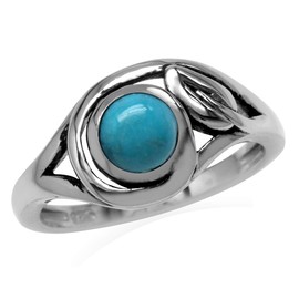 Silvershake 6mm Genuine Round Shape Arizona American Turquoise 925 Sterling Silver Leaf Vintage Inspired Ring Jewelry for Women Size 9