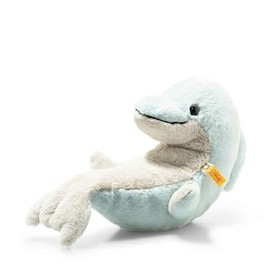 Steiff Denny Dolphin Cuddly Toy, Cute Stuffed Toy with Plastic Eyes, Children, Boys & Girls, Soft Cuddly Friends, Plush Toy 32 cm, Light Blue, 065194