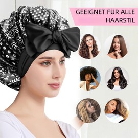 YENTEN Satin Hair Cap for Women, Double Sided Silk Bonnet for Sleeping, Sleep Cap, Hair Protect for the Night Bonnet with Elastic Band, Black, black, L