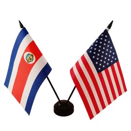 America & Costa Rica Friendship Twin Desk Flag, US Costa Rica Table Flags, 8 x 5 Inches American & Costa Rican Deluxe Desk Flag Set - Miniature USA & Costa Rica Stick Flag