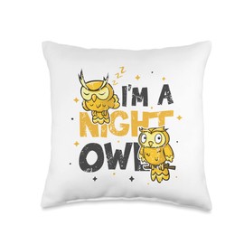 Night Owl Snooze Design Night Person Morning Grouch Later Riser Sleep Pajama Lazy Night Owl Throw Pillow, 16x16, Multicolor