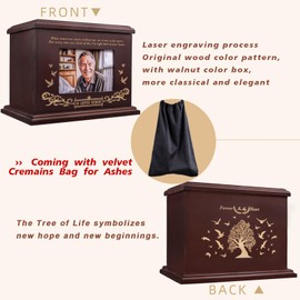 FurrySpace Cremation Urns for Human Ashes, Wooden Urn for Ashes Adult Male Female, Wooden Picture Frame Urns Box and Casket for Ashes, Funeral Memorial Urns Box, Men Women Child, Holds 255 lbs (Walnut)
