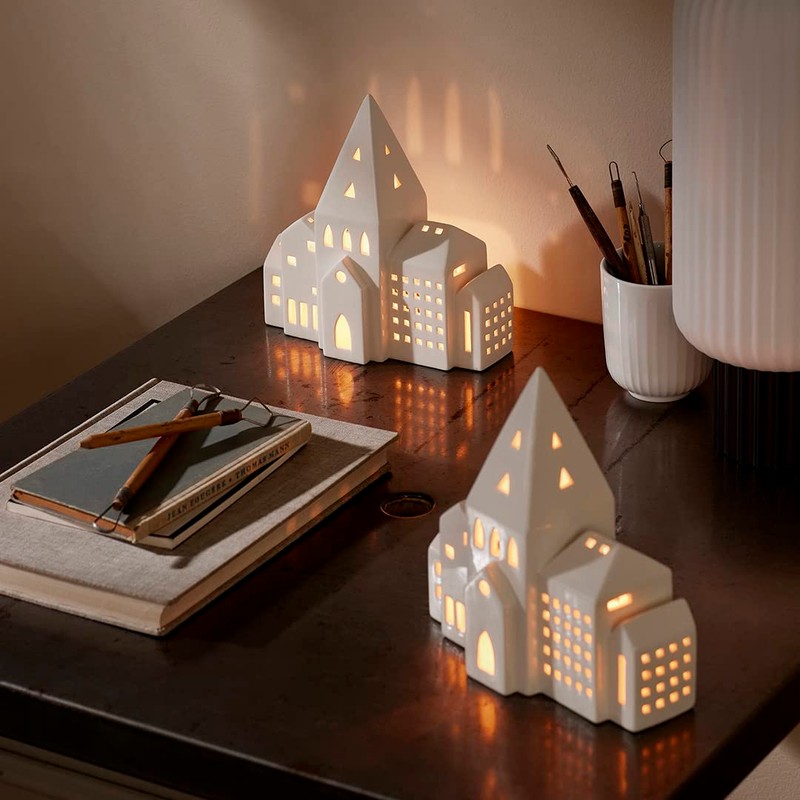 Kähler City Urbania Light House Ceramic Architectural Clear Silhouette Blue