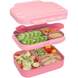 CAPERCI Brotdose Kinder mit Fächern - 1400ml Lunchbox Kinder Bento Box mit Unterteilung Auslaufsicher Brotbox für Mädchen & Jungen Schule, Kindergarten, Ausflüge（Rosa）