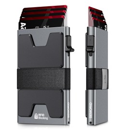 SEMORID SEMORID Slim Aluminum Card Holder Wallet for Men, Durable Expandable Backplate, RFID Blocking Minimalist Metal Pop Up Wallet, Holds 12 Cards Plus Cash (Grey)